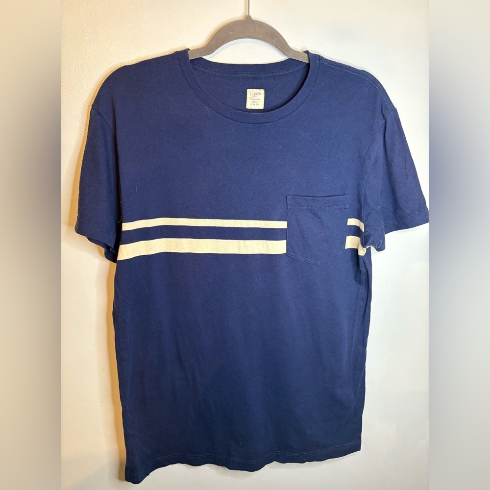 J.Crew Men’s Navy Blue Tshirt with Pocket - Small (Slim Fit)
